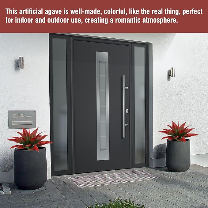 Artificial Agave Plants,Large UV Resistant Fake Agave Planters for Indoor and Outdoor Decorating Tropical Plant Succulents Greenery Indoor Decor (2Pack,18" Red)