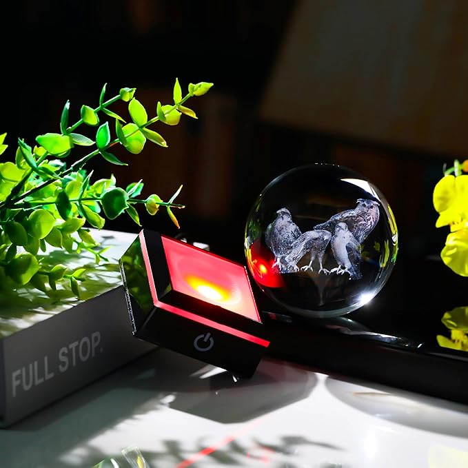 Qianwei OWL Eagle Gifts for Women 3D Crystal Ball 3.14'' - Laser OWL Eagle Decor Glass Animals OWL Eagle Gifts Figurines Statue Stuff for Room Decorations OWL Eagle Night Light