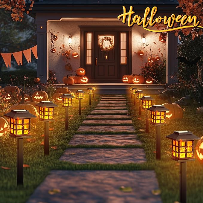 GIGALUMI Solar Lights for Outside,6 Pack Flickering Flame LED Solar Outdoor Lights, Waterproof Solar Garden Lights Maintain 10 Hours of Lighting for Christmas, Garden, Landscape, Path, Yard, Patio