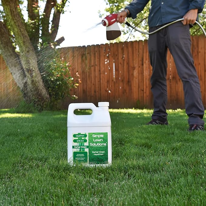 Simple Lawn Solutions - Liquid Iron Fertilizer Darker Green - Chelated Micronutrients - Concentrated Spray Booster for Turf Grass, Indoor Plants and Outdoor Garden (1 Gallon)