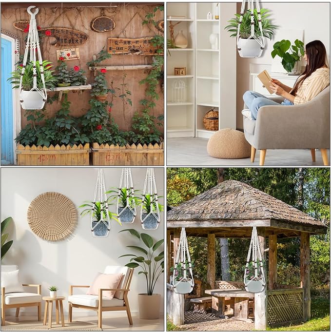 Macrame Plant Hanger for Outdoor and Indoor Hanging Plants - Plant Holders for Multi-Sized Pots, 35" Tangle-Free Cotton with Wood Beads, Window or Patio Decor (Pot Not Included)