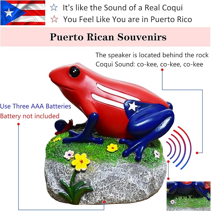 Puerto Rico Souvenirs, Puerto Rican Coqui with Sound, National Symbol of Puerto Rico Decorations Gifts, Novelty Puerto Rican Theme Sculpture Coqui Signs Frog Figurine, Battery Not Included