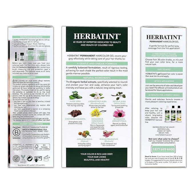 Herbatint Permanent Haircolor Gel, FF1 Henna 100% Grey 4.56 oz