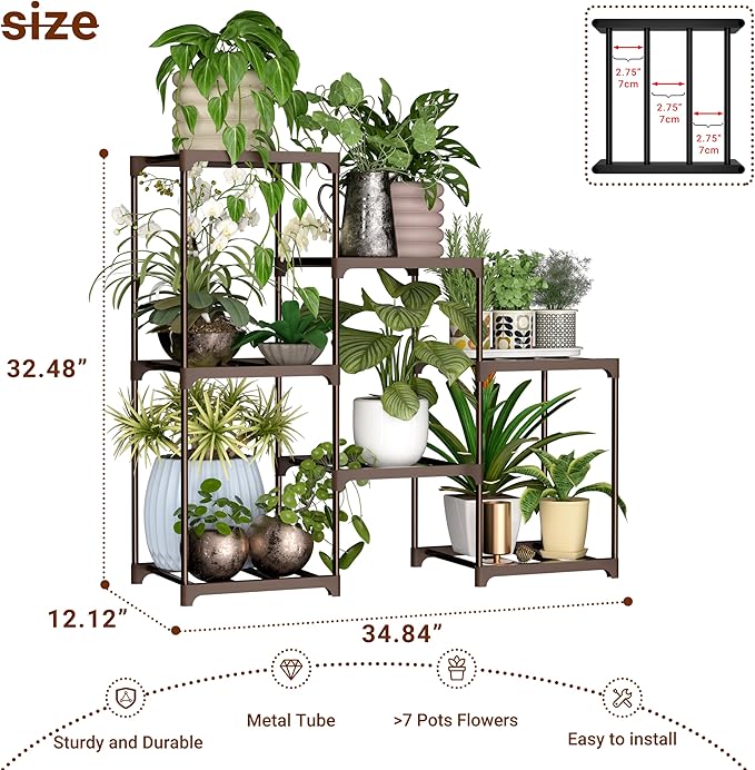 Metal Plant Stand Indoor Outdoor Plant Shelf Stand, 3 Tiers 7 Pots Potted Flower Plant Stands for Indoor Plants Multiple, Plant Shelves Stands Rack for Patio, Balcony, Living Room