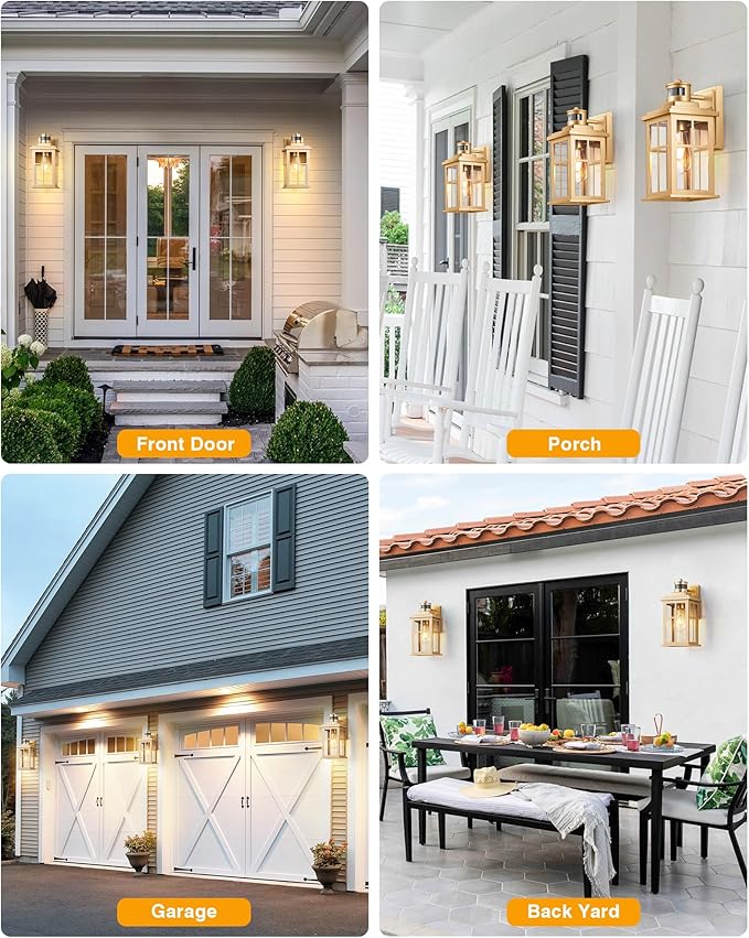 Gold Motion Sensor Outdoor Lights, Waterproof Exterior Lighting Fixtures, Aluminum Modern Outdoor Wall Lights Exterior, Transparent Glass Outdoor Porch Lights for House, Garden, Yard, E26 Base