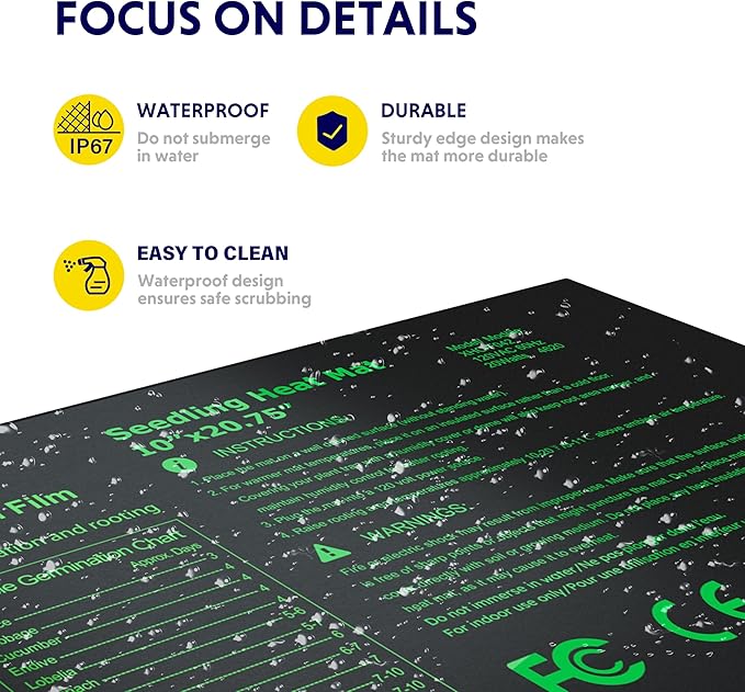 iPower 2 Pack 10" x 20.75" Seeding Heat Mat Upgraded Carbon Film Indoor Warm Hydroponic Plant Germination Starting Pad Durable Waterproof