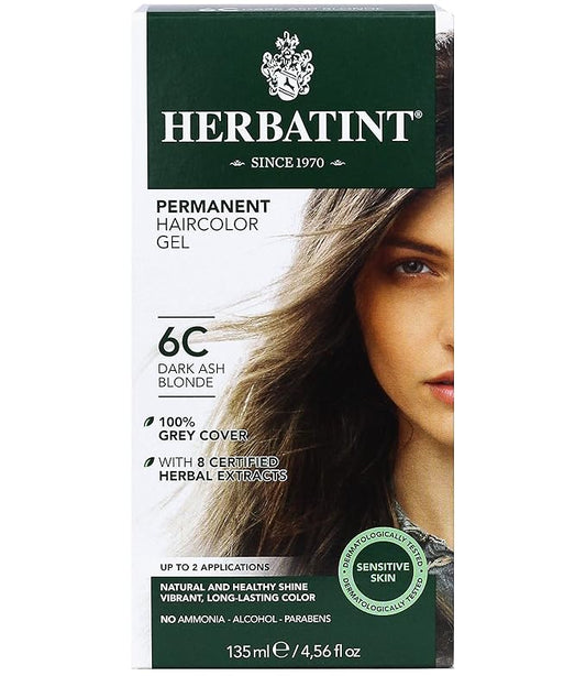Herbatint Permanent Haircolor Gel, 6C Dark 100% Grey 4.56 oz