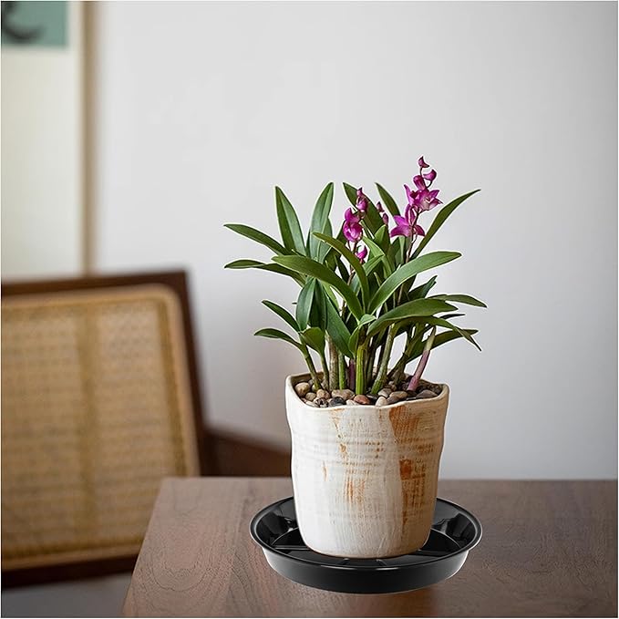 6 Pack Plant Saucer Drip Tray 11 12 inch, Pot Base for Plants Indoor, Heavy Sturdy Plastic Planter Flower Pot Saucers for Outdoor Garden, Plant Water Drip Trays for pots (12", Black)