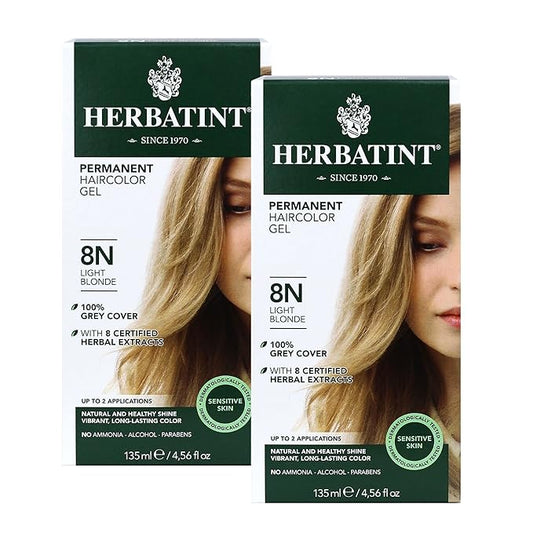 Herbatint Permanent Haircolor Gel, 8N Light 100% Grey 4.56 oz (2 Pack)