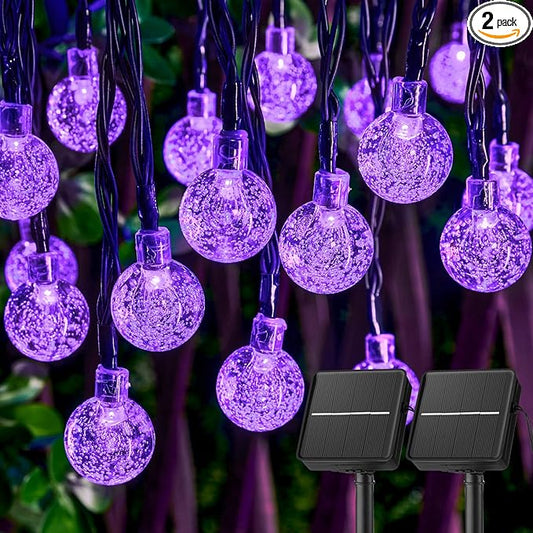Purple Solar Lights Outdoor Waterproof, 2-Pack 120 LED 72 FT Total, Halloween Globe Lights for Garden Yard Wedding Christmas Party Decor (Purple)