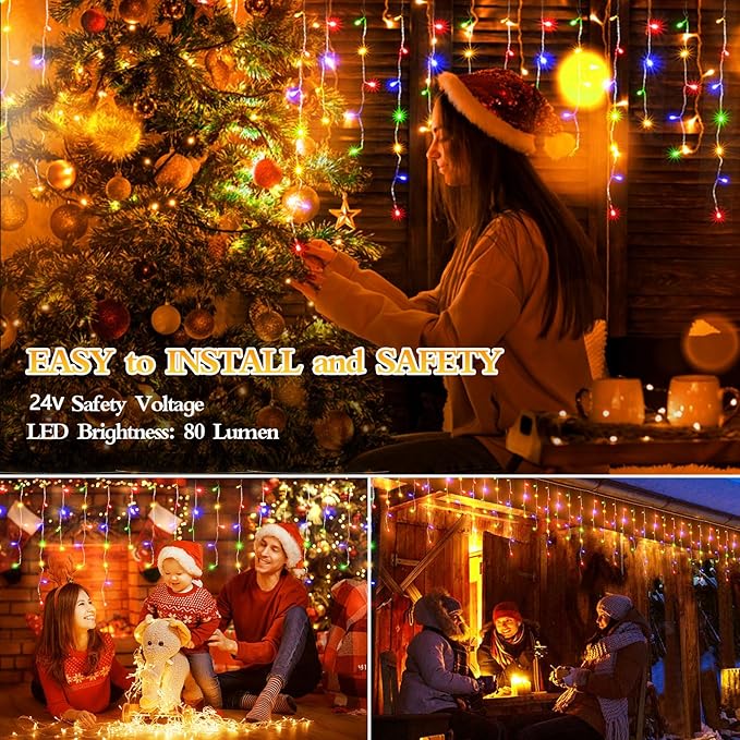 98FT 960LED Christmas Lights Waterproof 8 Modes Christmas Lights Outdoor Decoration with Memory and Timer Hanging Fairy Lights Plug-in Curtain String Lights for Holiday Party Wedding Home Roof