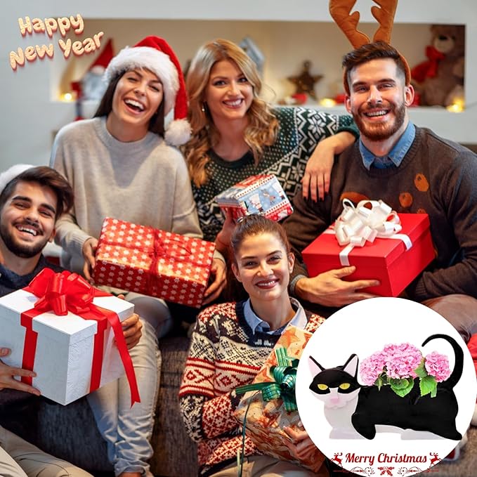 Black and White Cat Planter Plant Pots,Cute Garden Cat Flower Planter,Cat Planters Birthday Gifts for Women,Office,Indoor/Outdoor Decor(12.5 * 5.6 * 7.8in)