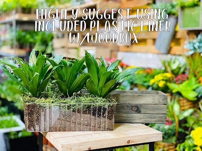 Wooden Planter Box with Handle, Rustic Whitewash, Plastic Liner l Garden Decor l Restaurant and Wedding Decorations l Table Centerpiece (12x4 w Handle Set of 4, Whitewash)