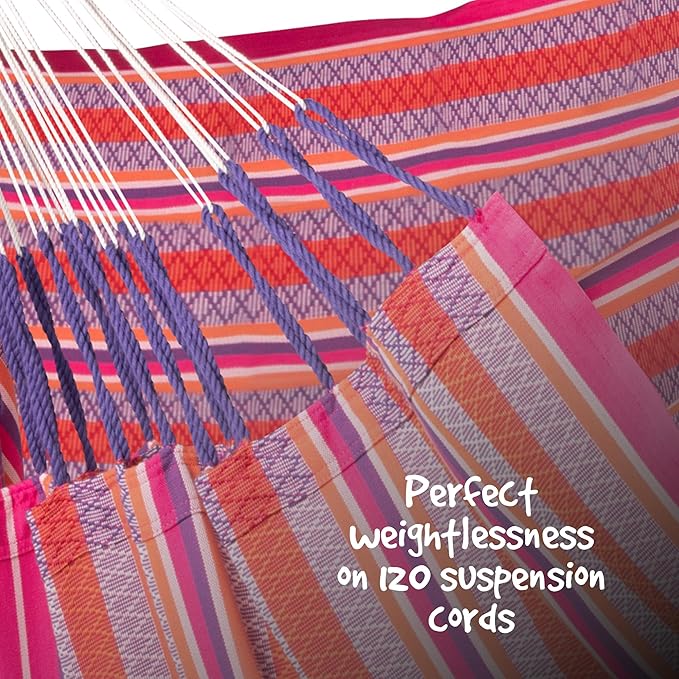 LA SIESTA - XL King Habana Cotton Hammock Chair & Romano Steel Stand - Indoor/Outdoor Hanging Chair Swing for Bedroom, Porch, Balcony - Boho Flamingo