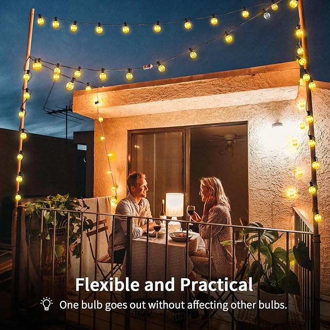 Outdoor String Lights with Dimmer, 2 Pack 98FT LED Patio Lights for Outside with 52 Shatterproof G40 Globe Bulbs UL Listed IP65 Waterproof Hanging Lighting for Backyard Balcony Bistro Party Decor