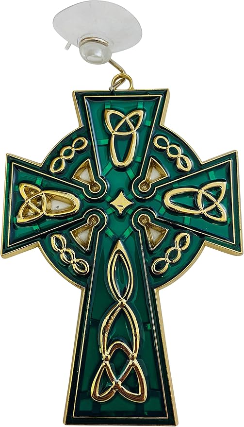 Celtic Cross Suncatcher Irish Sun Catcher Window Decoration with Suction Cup and Hook, 4 1/2 Inches