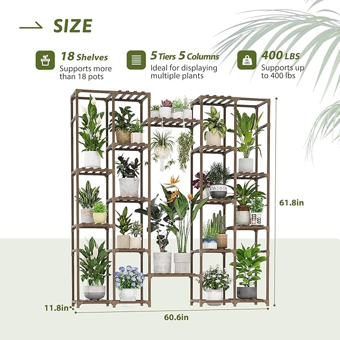 Plant Stand Indoor Tall Hanging Plant Shelf 16 Tiers Large Outdoor Plant Rack for Multiple Plants Wood Plant Holder for Living Room Garden Balcony