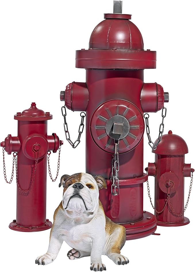 Design Toscano Fire Hydrant Statue Puppy Pee Post and Pet Storage Container, Indoor/Outdoor, Medium 18 Inch Tall, Metal, Rustic Red Paint