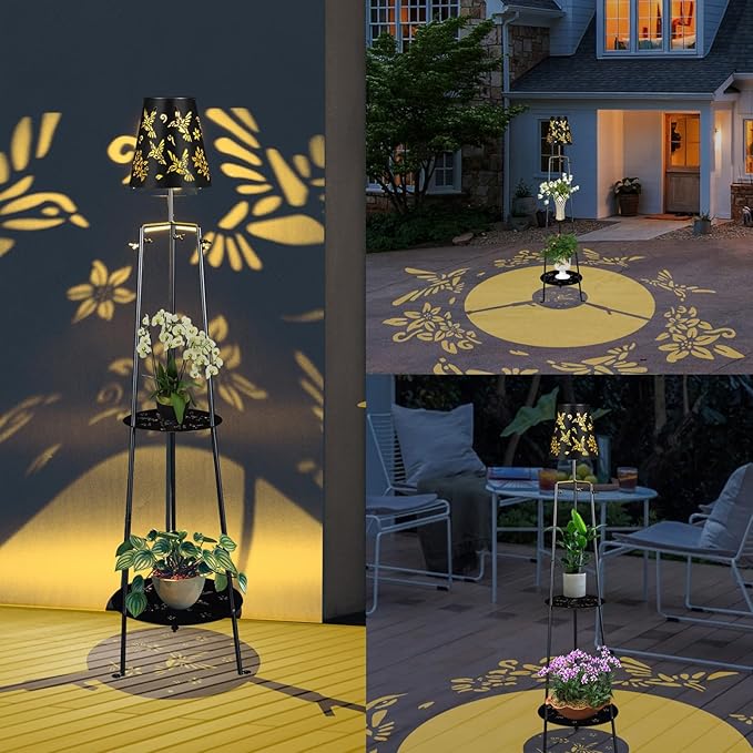 47.2'' Outdoor Metal Solar Floor Lamps with 2 Plant Stand Hummingbird Solar Lights Waterproof Solar Powered Street Lights Garden Decorative Lantern for Yard Pathway Deck Patio Porch Driveway Decor