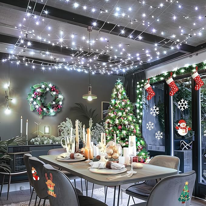 KNONEW 197FT 500 LED Christmas Lights Outdoor String Lights 8 Modes & Memory Fairy Light Plug in Waterproof LED String Lights for Xmas Yard Tree Wedding Party Holiday Decorations (Cool White)