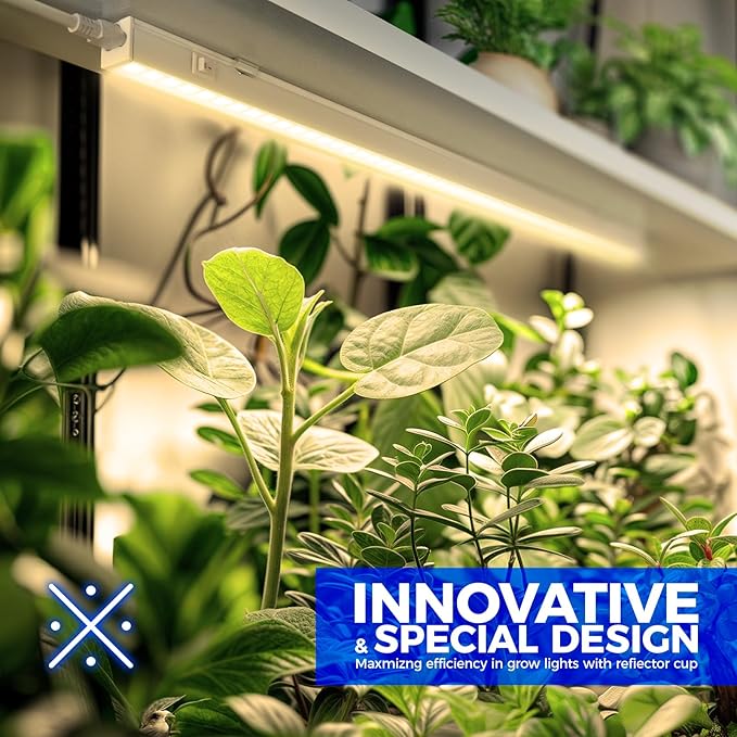 Barrina T5 Pro LED Grow Lights for Indoor Plants Full Spectrum, 2FT 10W Plant Lights for Indoor Growing with Reflector Cup, Grow Light Lamp with Individual Switch, Yellow, 1 Pack