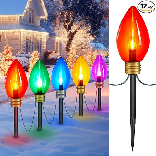 Super C9 11 Feet 5 Multicolor Jumbo C9 Pathway Lights - Colored Bulb Outdoor Christmas Light Decorations for Lawn Holiday Yard
