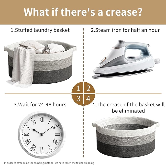 125L Extra Large Blanket Basket, 25" x 16", Jumbo Laundry Woven Baskets Decorative Home, Cotton Rope Basket with Handles, Baby Toy Baskets for Storage, Gradual Gray