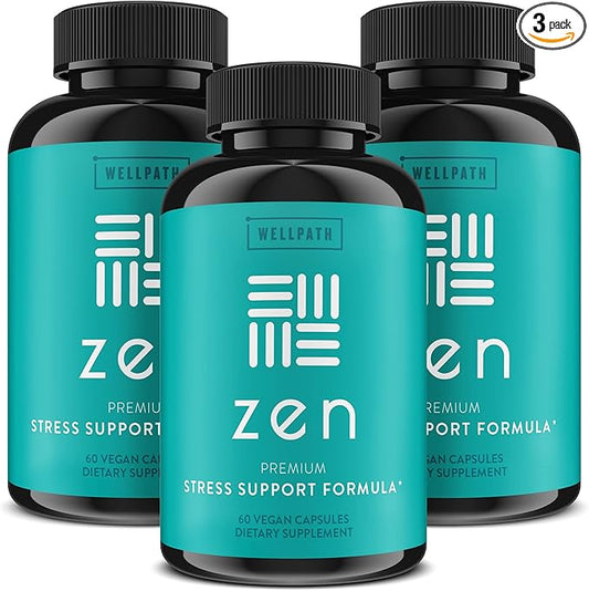 WellPath Zen Stress Relief Supplement + Mood Support (180 ct)- Calm, Stress & Energy Support | Ashwagandha Root, Rhodiola Rosea, L-Theanine, Lemon Balm | Herbal Capsules,