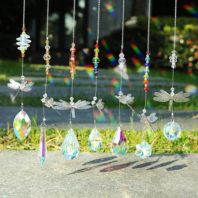 Pack of 7 Crystal Suncatchers Dragonfly Pendant Rainbow Maker Hanging for Window Wedding Garden Decor