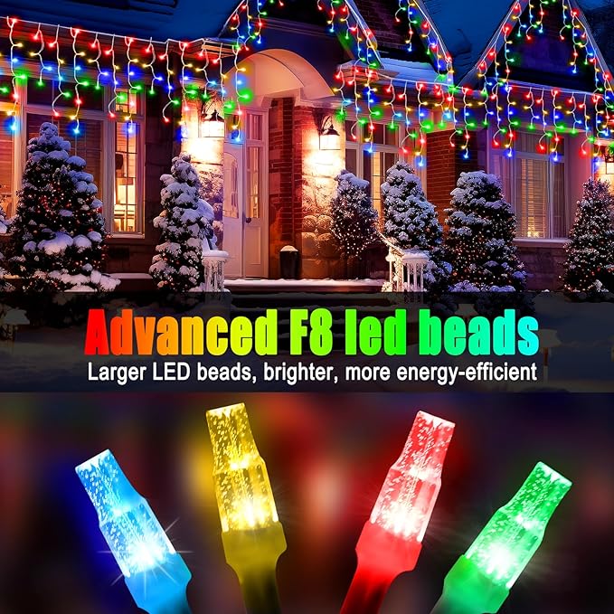 49FT 450LED F8 Upgraded Christmas Lights Decorations - 8 Modes Waterproof Outdoor Fairy String Lights With Memory and Timer - Plug-in for Holiday, Party, Wedding, Home, Roof