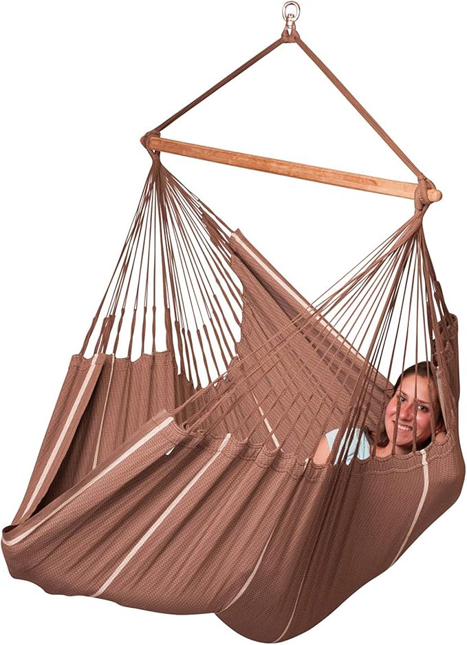 LA SIESTA® - XL King Habana Cotton Hammock Chair & CasaMount - Hanging Chair w/Suspension Kit for Walls Ceilings & Square Beams - Indoor Outdoor Swing Hanging Chair Bedroom Patio Balcony - Chocolate