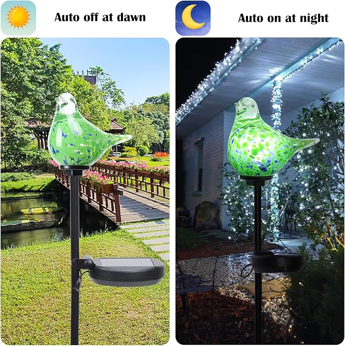 Afirst Solar Outdoor Lights Decorative Hummingbird Garden Stake Handblown Glass Stakes Outdoors Waterproof for Garden Pathway Decoration 2 Packs
