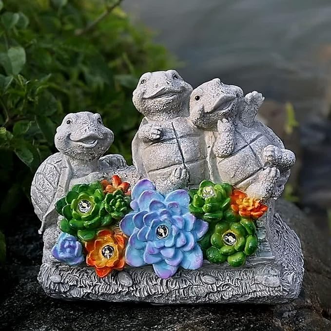 Solar Turtle Garden Statues Outdoor Decor- Birthday Gift for Mom from Daughter, Tortoise Figurine Garden Decor for Outside Yard Art for Housewarming Gift
