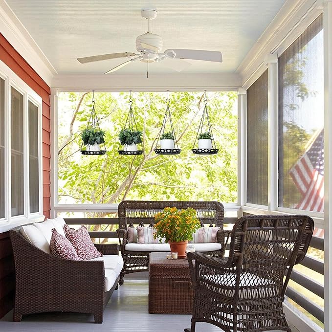 Enhon 6 Pack Plant Hanger, 12 Inch Metal Hanging Planter for Indoor Outdoor Plants, Classy Glossy Black Decorative Hanging Plant Shelf for Window Wall Ceiling Home Decor