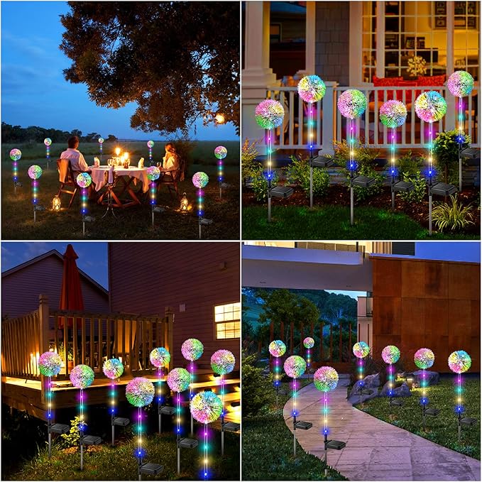 Outdoor Solar Lights, 6 Pack Solar Garden Lights with Bigger Dandelion Flowers, Waterproof Garden Decor Outdoor Solar Flower Lights for Yard, Patio, Pathway Decoration