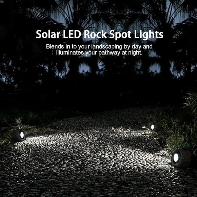 Solar Rock Lights, 2 Pack Outdoor Decorative Garden Spotlights for Pathway, Walkway, Yard, Landscape, Patio (Dark Brown)