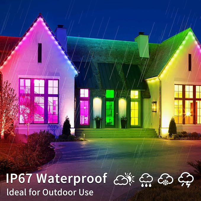 100ft Permanent Outdoor Light,RGB Eaves Lights with App Control Remote,DIY IP67 Waterproof Under Eave Lighting,Outside led Lights for Christmas,Garden,House Decorations