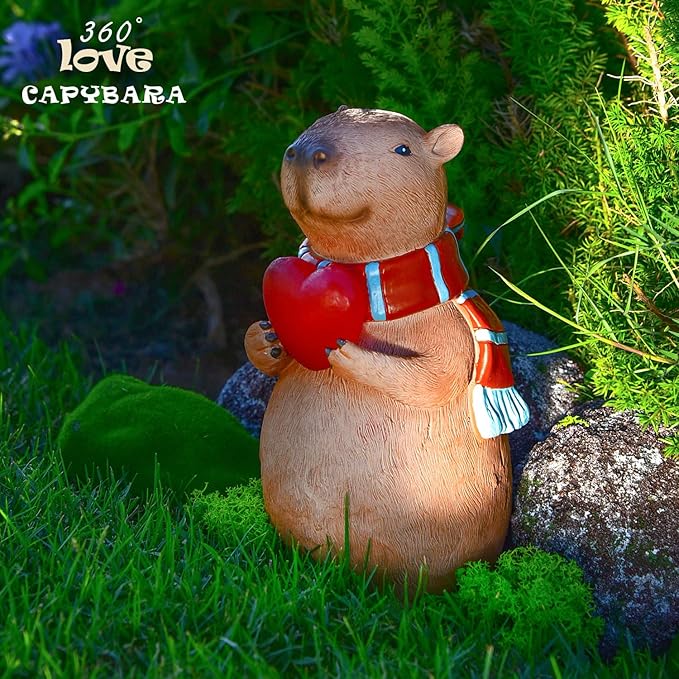 Solar Capybara Garden Statue Outdoor Decor with Heart - Lawn Ornament for Patio, Yard, Balcony, Romantic Light-Up Garden Decoration, Unique Gift for Lovers, Women, Mom, or Grandma