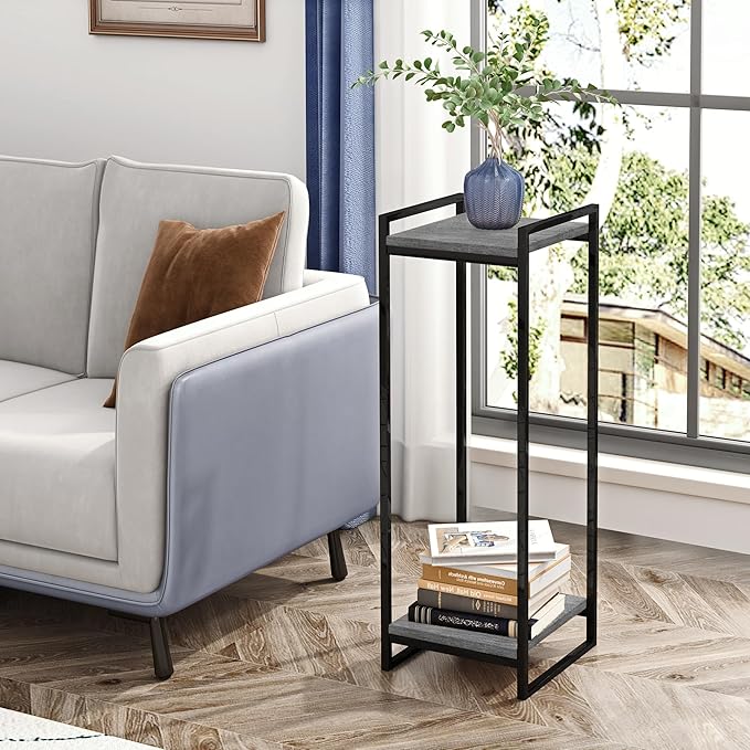 34" Tall Plant Stand Indoor, 2-Tier Modern Plant Shelf Corner Flower Pot Holder Organizer for Living Room Balcony Garden, Oak Grey