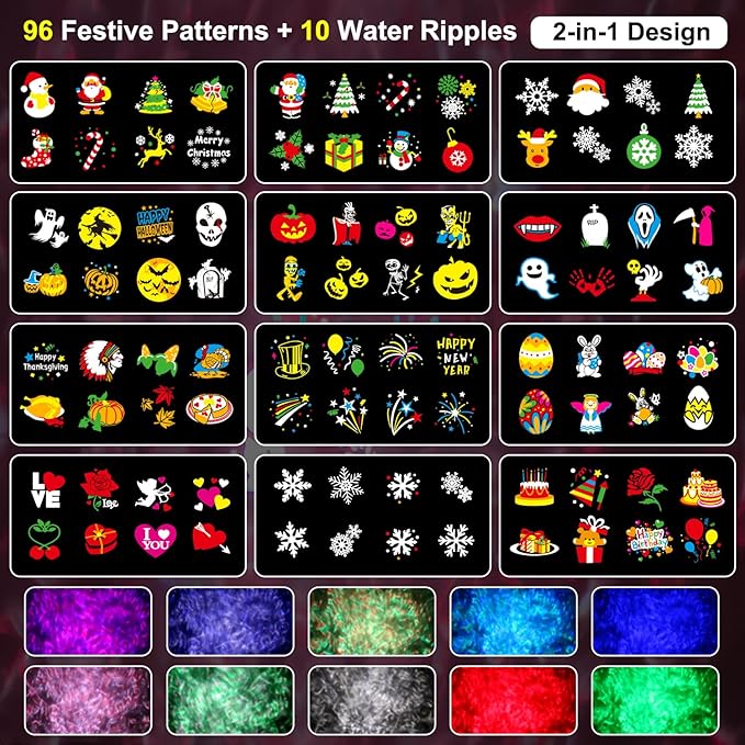 LED Projector Lights, Easter Decor Outdoor&Indoor Rotatable Lamp, Halloween Christmas Projector with 10 Themes, Waterproof Landscape Decorative Lighting Garden Party New Year Xmas