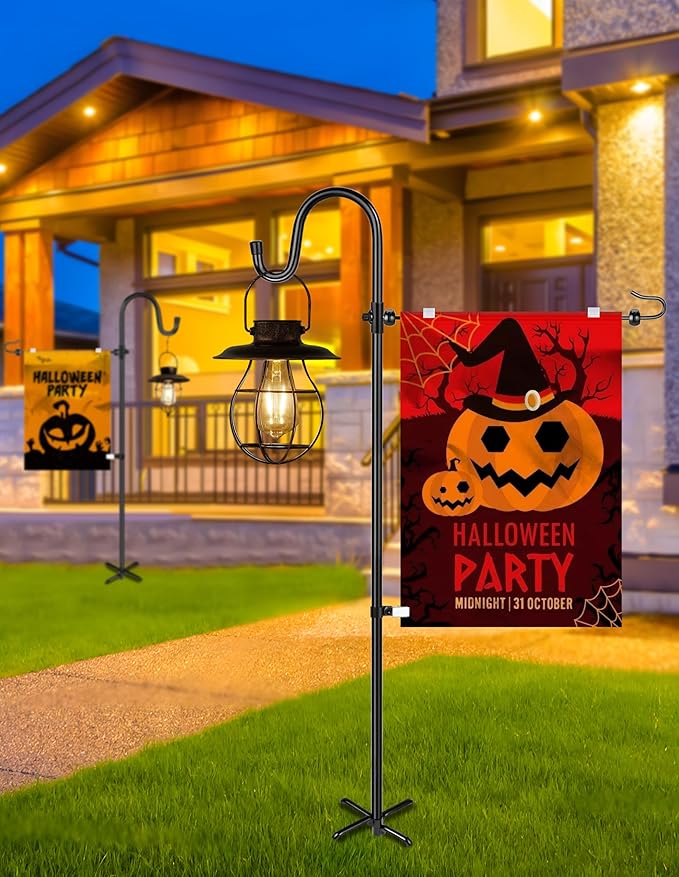 Garden Flag Holder Stand with Shepherd Hook for 14'' x 20'' Flags Upgraded Flagole with 2 Spring Stoppers and 1 Clip, Yard Garden Flag Holder for Flags Weather-Proof (Without Solar Lights & Flag)