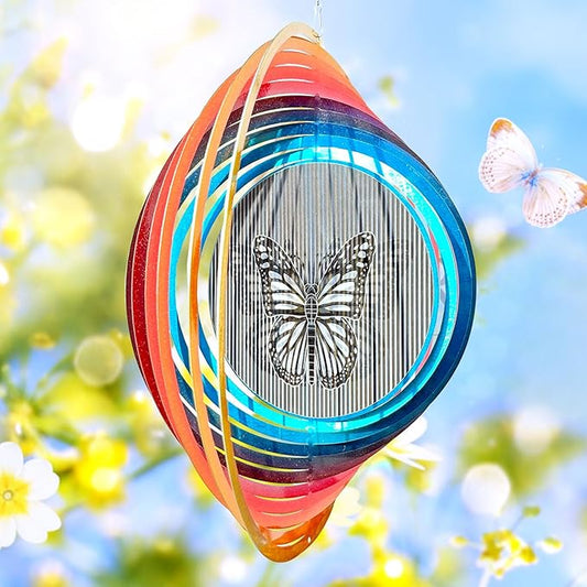 Wind Spinner Creates a Fluttering Butterfly 3D Animations Effect,Wind Spinners Ouddoor Butterfly Gift for Women/Grandma/Mom/Wife,12inch Mandala Wind Spinner Hanging Garden Yard Art Decor