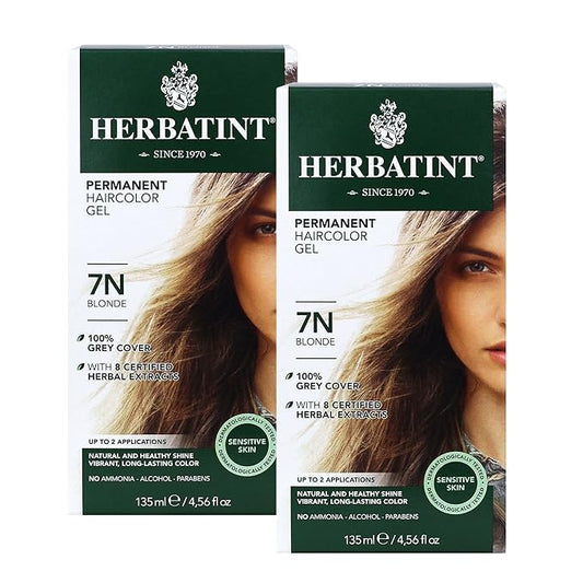 Herbatint Permanent Haircolor Gel, 7N Blonde, 100% Grey 4.56 oz (2 Pack)