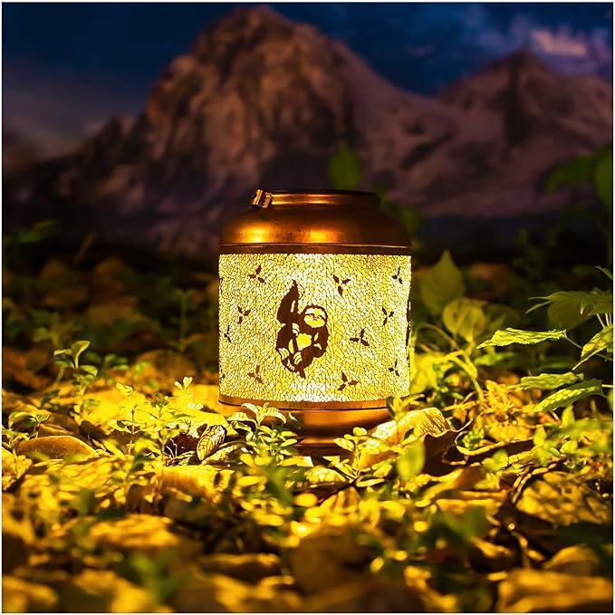 Sloth Solar Lanterns Outdoor Waterproof Hanging Solar Lights Sloth Gifts for Women Men Mom Metal Decorative LED Outdoor Lanterns for Patio, Lawn, Landscape, Garden Decor, Yard Decorations