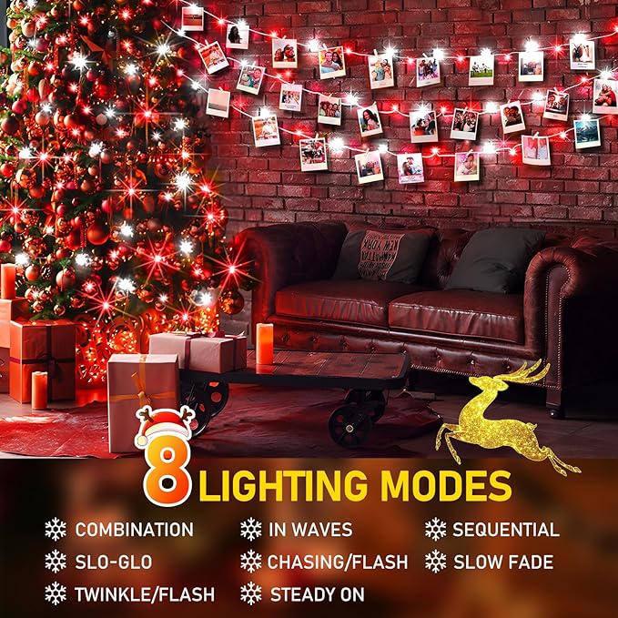KNONEW 403ft 1000 LED Christmas String Lights Outdoor 8 Modes & Timer Fairy Light Plug in Waterproof for Xmas Yard Tree Wedding Party Holiday Decorations (Red and White)