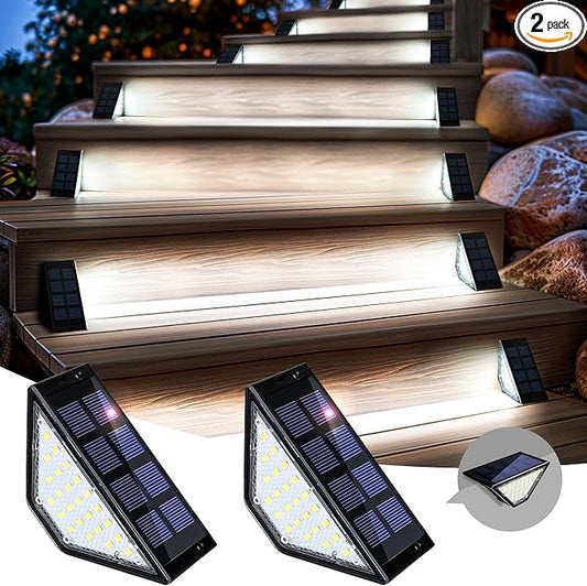 SOLPEX Solar Step Lights for Outside, 24 LEDs Solar Stair Lights Outdoor Waterproof Decor for Stair, Porch, Step, Deck, Fence, Front Door, Balcony, Patio, Wall, Yard, Garden(2 Pack, Cold White)
