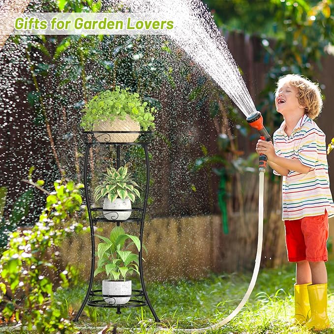 KMOTASUO 3 Tier Tall Metal Plant Stand, 33 Inch Plant Stands Indoor Outdoor, Rustproof Iron Flower Pot Holder Display Rack for Corner Patio Garden Balcony Living Room(Black)