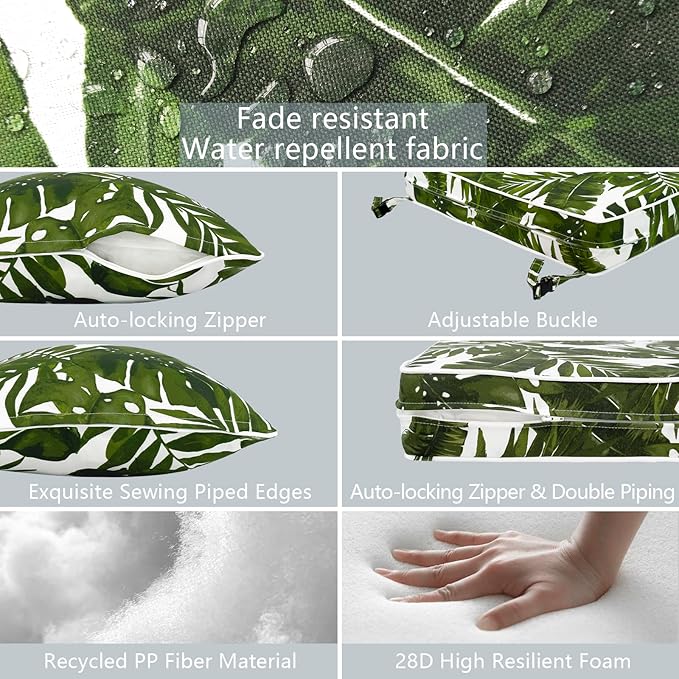 LVTXIII Outdoor/Indoor Deep Seat Cushion Patio Seat and Back Cushion Set All-Weather Replacement Chair Cushion for Chairs Sofa and Coach, 24"x24"x4", Palms Green