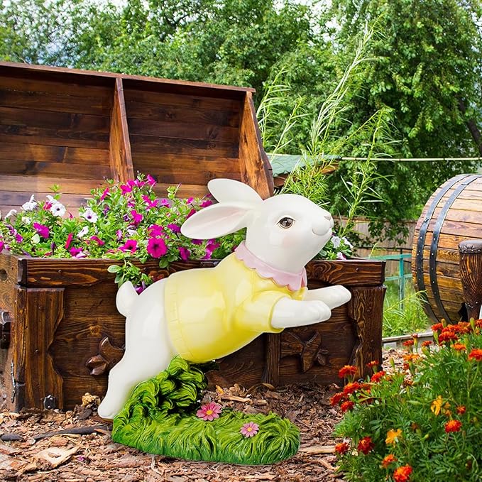 Braxio Bunny Decor Garden Outdoor Statues - Resin Large Leaping Bunny Decor Rabbit Statue Easter Decorations Garden Decor for Outside Yard 18.25 * 8.25 * 19 Inch