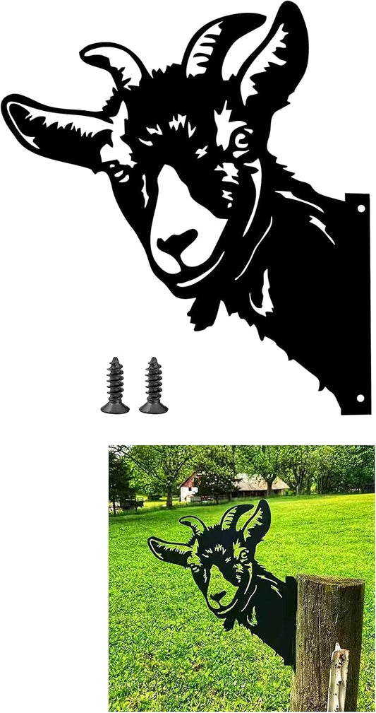 Peeping Goat Metal Art Farm Garden Decor Garden Fence Decoration Outdoor Decoration for Farmhouse,Yard,Lawn